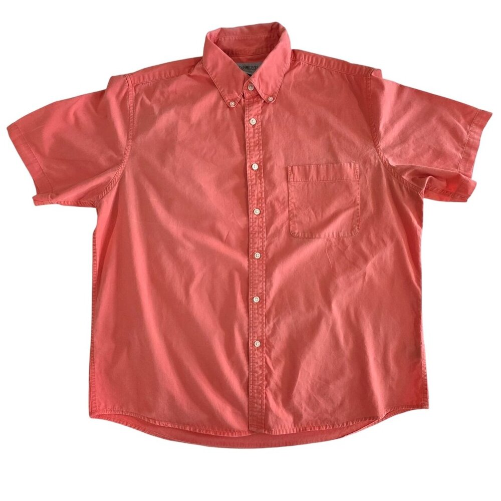 Sunriver Clothing Co Coral Pink Preppy Short Sleeve Button Down Shirt Men's XL